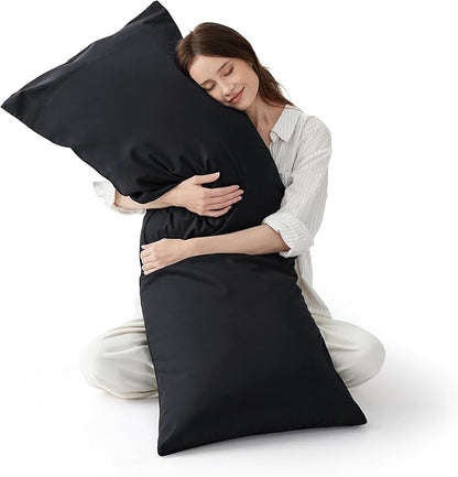 Bedsure Body Pillow Cover, Cooling Body Pillow Pillowcase for Hot Sleepers, Rayon Derived from Bamboo Black Pillowcase, PureWoven Silky Soft Long Pillow Case Cover with Envelope Closure, 20x54 Inches