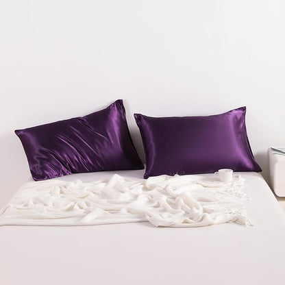 NTBAY 2 Pack Satin Queen Pillowcases for Hair and Skin, Luxurious and Silky Pillow Cases with Envelope Closure, 20x30 Inches, Eggplant Purple