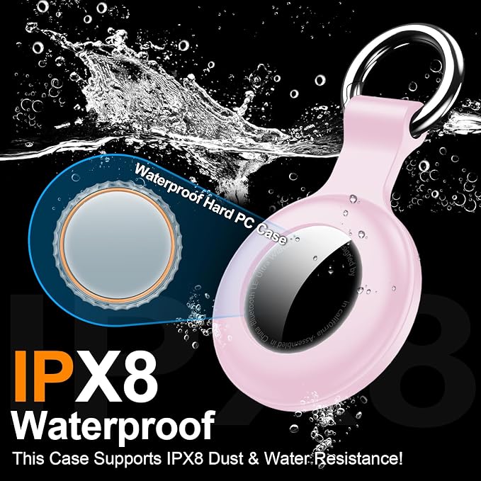1|2|4Pack for Apple AirTag Holder with Keychain for Air Tag 2nd/1st Gen | Waterproof Air Tag Cover GPS Tracker Anti-Scratch Silicone Air-Tag Case for Pets,Kids,Bags,Luggages-Pink
