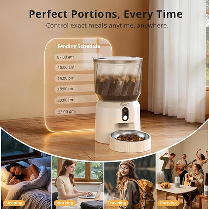 Automatic Cat Feeder with Camera, 2K WiFi Pet Feeder, 4L | 5G & 2.4G Dual-Band WiFi, Night Vision, Two-Way Talk, Call Pet Sound, Custom Portion Control, Low Food Alerts, Easy to Clean