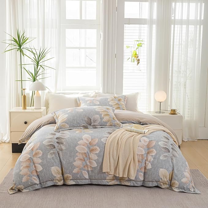 OAITE Duvet Cover Set Twin Size Floral Pattern 500 Thread Count Ultra Soft 100% Cotton Duvet Cover Sets 3-PC, Breathable Duvet Cover with Zipper Closure & Corner Ties