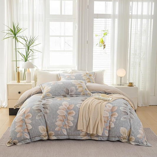 OAITE Duvet Cover Set King Size Floral Pattern 500 Thread Count Ultra Soft 100% Cotton Duvet Cover Sets 3-PC, Breathable Duvet Cover with Zipper Closure & Corner Ties