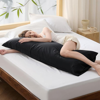Bedsure Body Pillow Cover, Cooling Body Pillow Pillowcase for Hot Sleepers, Rayon Derived from Bamboo Black Pillowcase, PureWoven Silky Soft Long Pillow Case Cover with Envelope Closure, 20x54 Inches