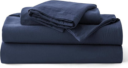 Bedsure 100% Washed Cotton Duvet Cover Oversized King Size - Navy Minimalist Bedding Set Linen Like - PureWoven Plain Simple & Soft Comforter Cover for All Seasons (Navy, Oversized King, 120"x98")