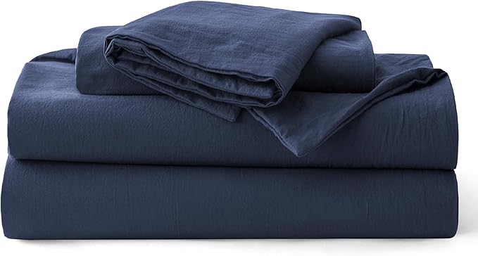 Bedsure 100% Washed Cotton Duvet Cover Full Size - Navy Minimalist Bedding Set Linen Like - PureWoven Plain Simple & Soft Comforter Cover for All Seasons (Navy, Full, 80"x90")