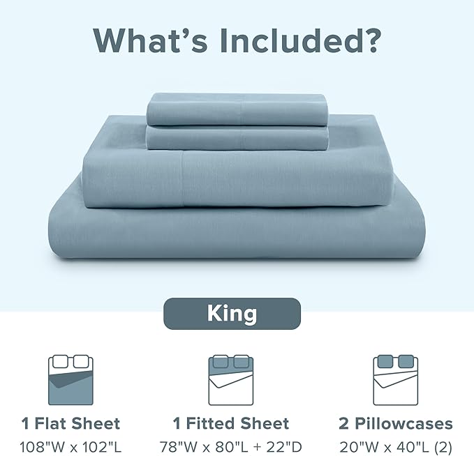 Comfort Spaces Extra Deep Pocket, 100% Cotton King Fits up to 24" Mattress, Breathable, Naturally Cool, Soft, All Seasons Sheet Set, Blue 4 Piece