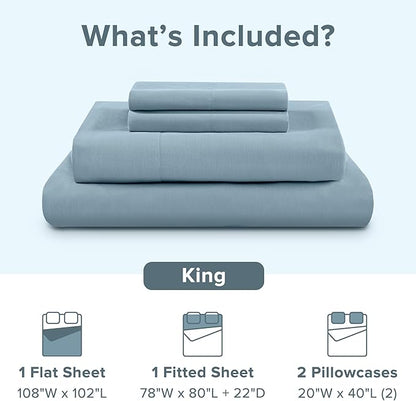 Comfort Spaces Extra Deep Pocket, 100% Cotton King Fits up to 24" Mattress, Breathable, Naturally Cool, Soft, All Seasons Sheet Set, Blue 4 Piece
