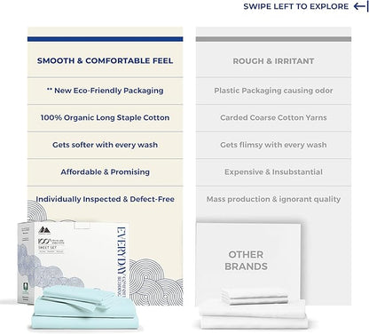 Mayfair Linen 100% Organic Cotton Sheets Queen Size - 4 PC Organic Cotton Percale Sheets Queen Set (Sea Foam), Soft, Cooling & Breathable Bedsheets, 16" Deep Pocket Hotel Bedding Set - GOTS Certified