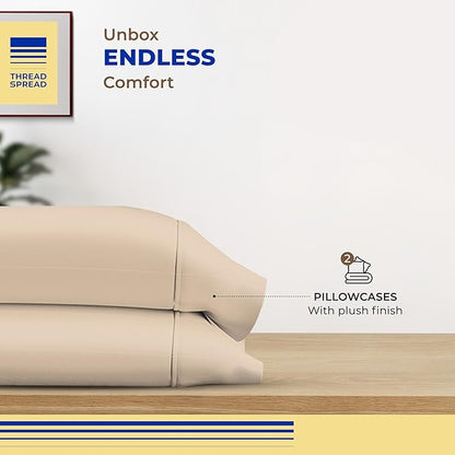 Thread Spread 100% Egyptian Cotton King Size Pillow Cases Set of 2 - Luxury 600 Series Bliss Collection Pillow Cases King Size (Taupe), Soft Cooling Hotel Cotton Pillowcases, Sateen Finish
