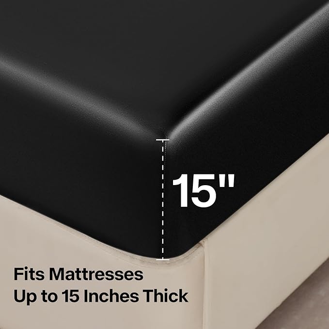 BEDELITE Satin Sheets Twin XL Size Bed Set, Luxury Soft Black Silky Sheets for Hair and Skin, Similar to Silk Bed Sheets Set 3 Pieces with 1 Deep Pocket Fitted Sheet, 1 Flat Sheet, and 1 Pillowcase