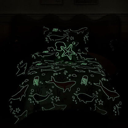 Twin Comforter Set for Girls-3 Pieces Ocean Animals Glow in the Dark Twin Bedding Sets for Kids,1 Comforter,1 Sham and 1 Decor Pillow
