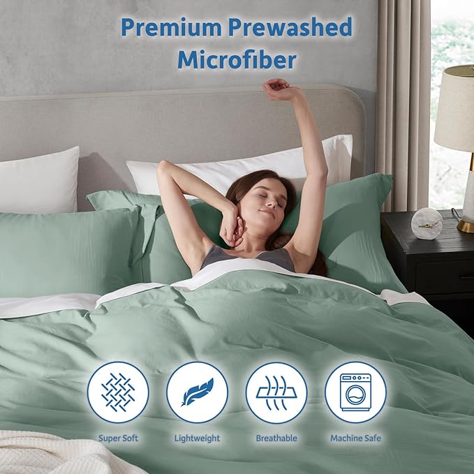 Nestl Twin Duvet Cover Set - Soft Prewashed Sage Green Duvet Cover Twin/Twin XL, 2 Piece, with Zipper Closure, 1 Duvet Cover 68x90 inches and 1 Pillow Sham