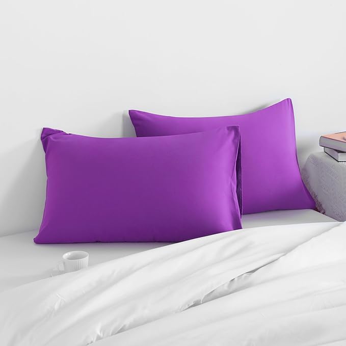 NTBAY King Pillow Cases Set of 2, 2 Pack Brushed Microfiber 20x40 Pillow Cases, Soft, Wrinkle, Fade, Stain Resistant Purple Pillow Cases with Envelope Closure, 20x40 Inches, Purple
