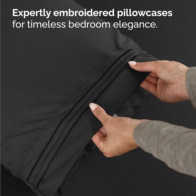 Bulk Case Pack of 12 Sheet Sets - (12) Complete Sheet Sets - Bulk Cal King Bedding - Wholesale Case Pack for Hotels, Spa & Airbnbs - Deep Pocket & Wrinkle Free - Cooling & Breathable - Cal King, Black