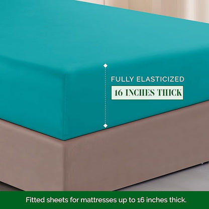 Elegant Comfort Luxurious 1500 Premium Hotel Quality Microfiber Three Line Embroidered Softest 4-Piece Bed Sheet Set, Wrinkle and Fade Resistant, Full, Turquoise