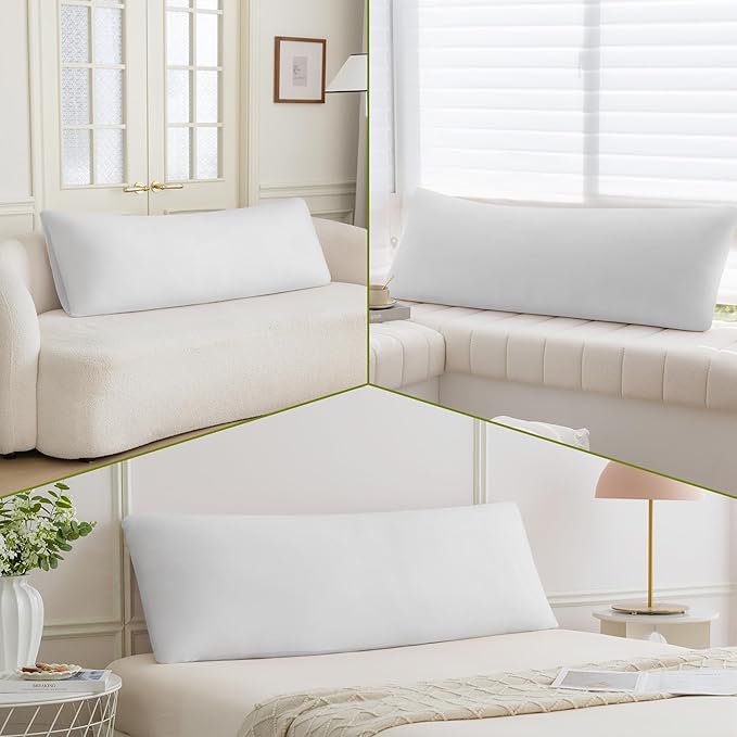 Stretchy Body Pillow Case Cover - Jersey Knit Long Pillowcase for Body Pillow, 1 Pack - Envelope Closure & Skin-Friendly, Soft and Breathable for Sleeping, 20"x54", White