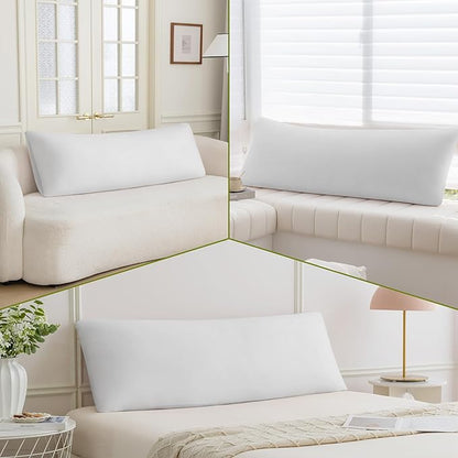 Stretchy Body Pillow Case Cover - Jersey Knit Long Pillowcase for Body Pillow, 1 Pack - Envelope Closure & Skin-Friendly, Soft and Breathable for Sleeping, 20"x54", White
