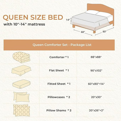 Sasttie Queen Comforter Set, 7-Piece Bed in a Bag, Pintuck Bedding Sets for All Season, Includes Comforter, Flat Sheet, Fitted Sheet, Pillowcases and Pillowshams, Blush