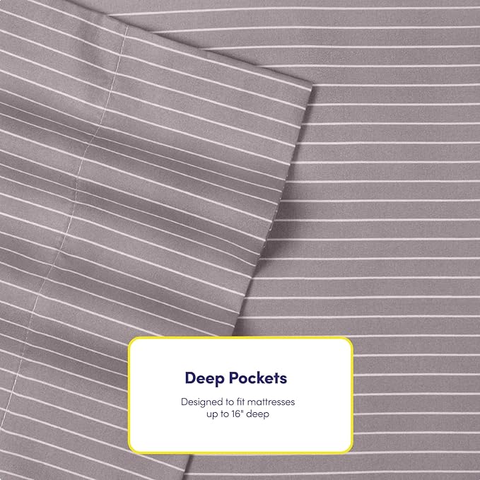 Full Size Bed Sheets - 6 Piece 1500 Supreme Collection Fine Brushed Microfiber Deep Pocket Full Sheet Set Bedding - 2 Extra Pillow Cases, Great Value, Full, Pinstripe Gray