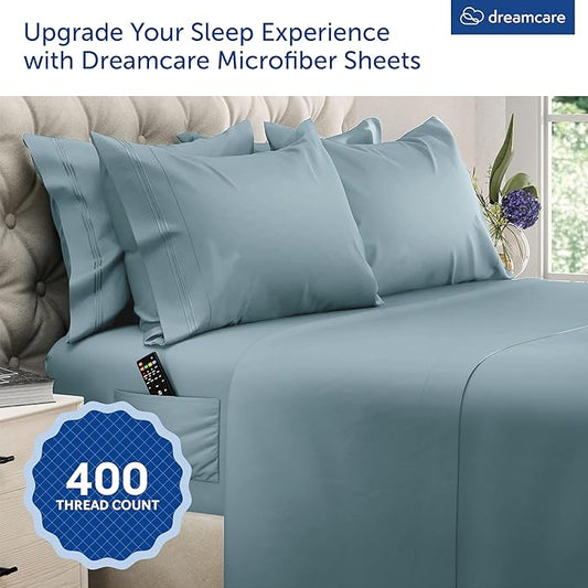 DREAMCARE King Size Sheets Set – 6 pcs Cooling Bed Sheets – up to 21” Deep Pocket King Sheet Set – 2500 Supreme Collection – Extra Soft 100% Brushed Microfiber Hotel Luxury with Side Pocket – M Blue
