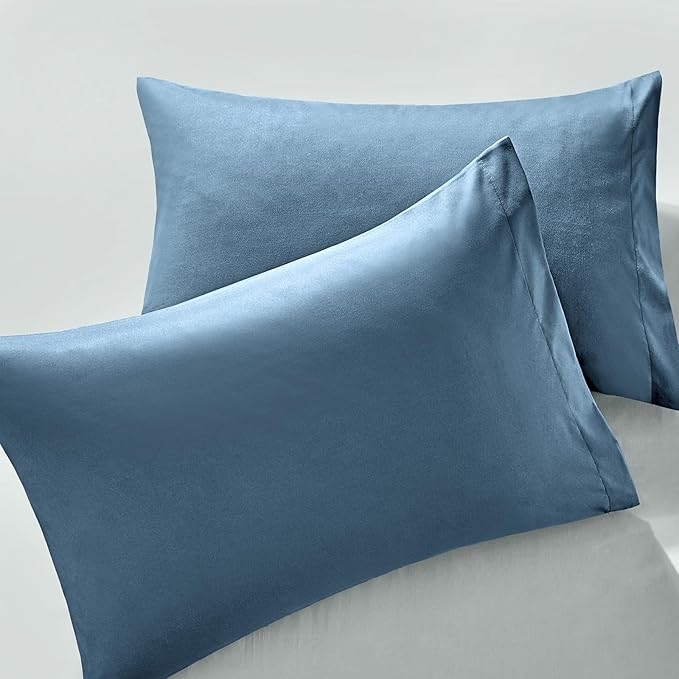 MILVOWOC 2Pcs Brushed Microfiber Queen Pillowcases - 20 x 30 Inch, Slate Blue Pillow Case Set Non Slip Envelope Pillow Cover with Moisture Absorption and Anti-Wrinkle