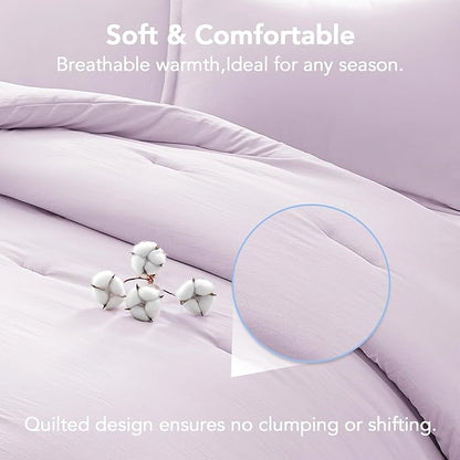 Twin Comforter Set Light Purple,2PCS Soft Lightweight Breathable Bedding Comforter for All Season, Twin Size(68''×90'' Comforter & 1 Pillowcase)