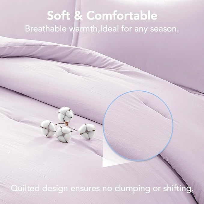 Oversized King Comforter Set Light Purple,3PCS Soft Lightweight Breathable Bedding Comforter for All Season, Oversized King Size(120''×98'' Comforter & 2 Pillowcases)