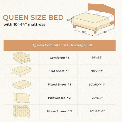 Sasttie Queen Comforter Set, 7-Piece Bed in a Bag, Pintuck Bedding Sets for All Season, Includes Comforter, Flat Sheet, Fitted Sheet, Pillowcases and Pillowshams, Greylish Blue