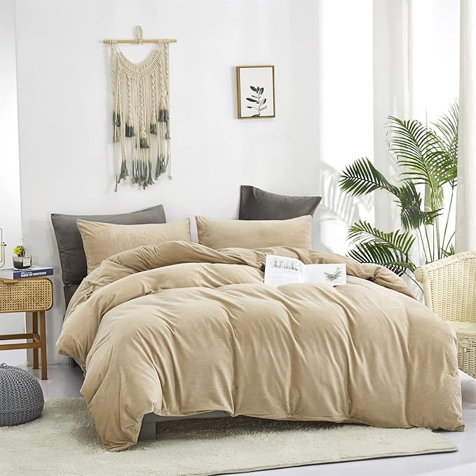 Luxlovery Cream Coffee Velvet Comforter Queen Khaki Flannel Bedding Minimalist Bedding Solid Dark Champagne Blanket Quilts Heavyweight Winter Taupe Color