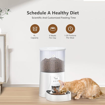 Automatic Cat Feeder: 4L Timed Cats Food Dispenser Programmable | Easy to Set, Dual Power, Precise Portion, Auto Pet Feeder with Stainless Steel, Detachable Washable for Cats and Small Dog