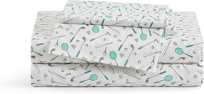 Tommy Bahama - Queen Sheet Set, Crisp & Cool Cotton Percale Bed Sheets, Deep Pockets, Sports Bedding with Matching Fitted Sheet & Pillowcases (Tee Time Green)