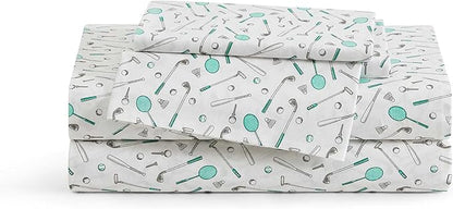 Tommy Bahama - Queen Sheet Set, Crisp & Cool Cotton Percale Bed Sheets, Deep Pockets, Sports Bedding with Matching Fitted Sheet & Pillowcases (Tee Time Green)