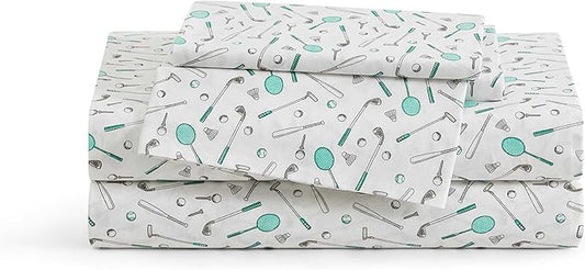 Tommy Bahama - King Sheet Set, Crisp & Cool Cotton Percale Bed Sheets, Deep Pockets, Sports Bedding with Matching Fitted Sheet & Pillowcases (Tee Time Green)