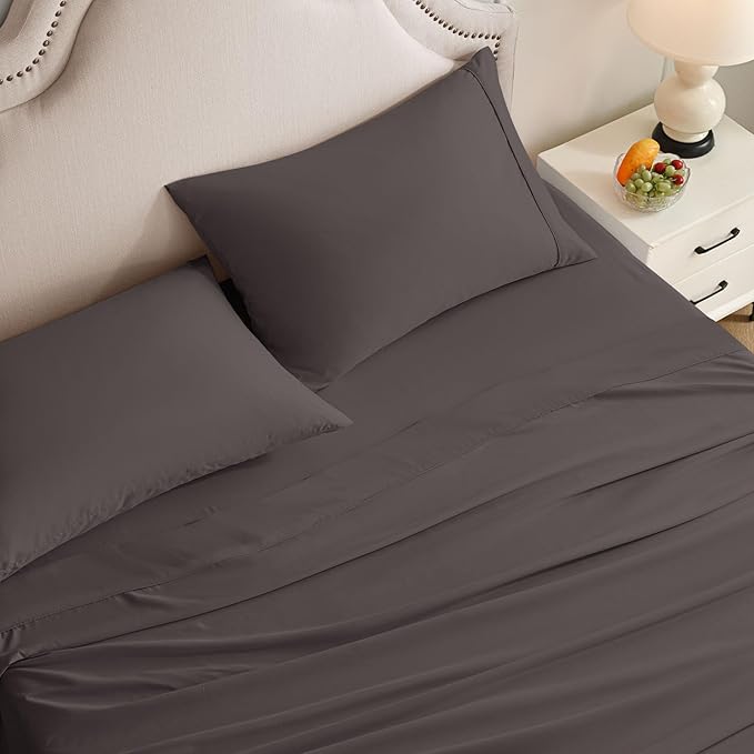 Full Size Bed Sheets Set, 4 Pieces Hotel Luxury Soft Microfiber Bed Sheets Set, Up to 16" Deep Pockets, Oeko-Tex Sheets with Elastic, Breathable, Wrinkle Free(Dark Gull Gray,Full)