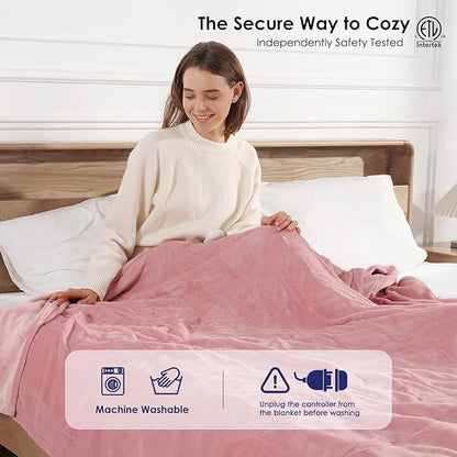 Heated Blanket King Size Electric Blanket 100''X90'' - Fast Heating Blanket Ultra Soft Flannel, Dual Controllers with 5 Heat Levels & 10 Hrs Timer, Machine Washable King Heated Blanket, Pink
