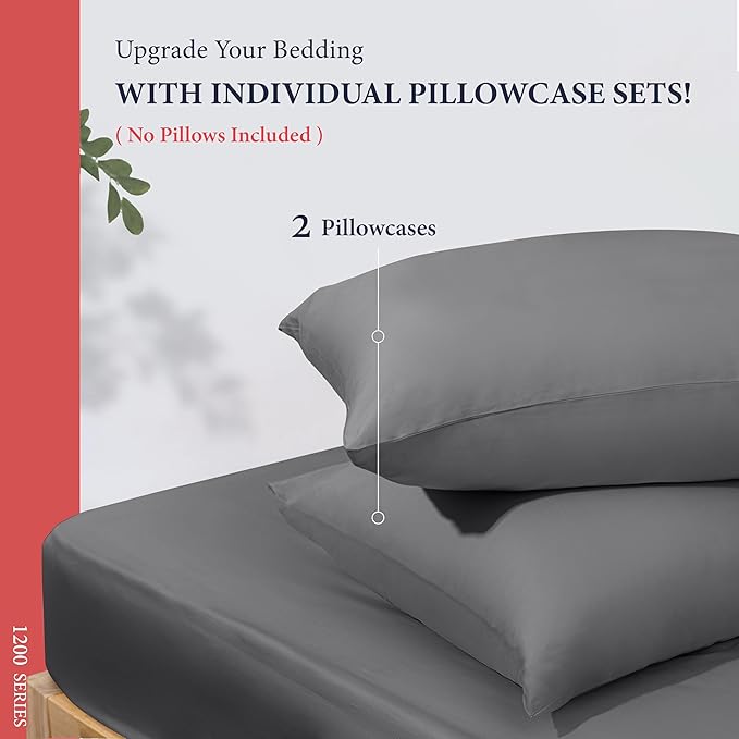 Ashton Sheets 100% Egyptian Cotton Queen Pillow Cases Set of 2 - Luxury 1200 Thread Count Pillow Cases Queen Size (Dark Grey), Soft, Cooling Hotel Collection Pillowcases, Fits Queen Standard Pillow