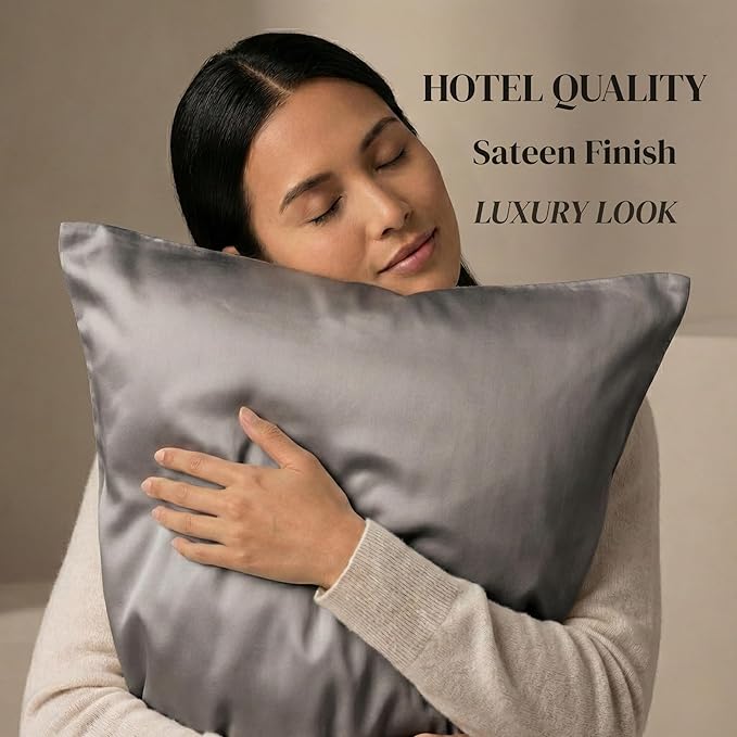 Beckham Hotel Collection Pillowcases King Size Set of 2, Cool Touch Cotton Sateen Fabric, 500TC, Silky Smooth & Soft, Open End, Dark Gray