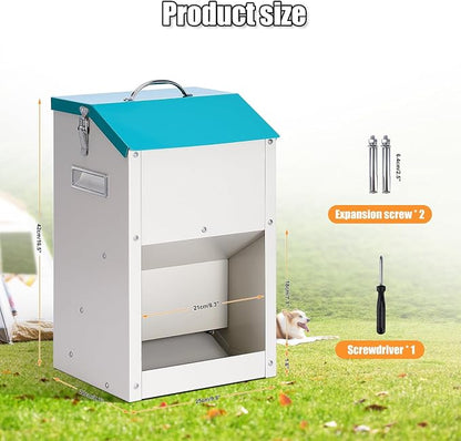PKNYBZN Automatic Dog & Cat Feeder, 14L Outdoor Gravity Dog Feeder Use, Metal Automatic Feeder Cat Dry Food, Pet Feeding Station for Cats, Dogs and Other Small Animals