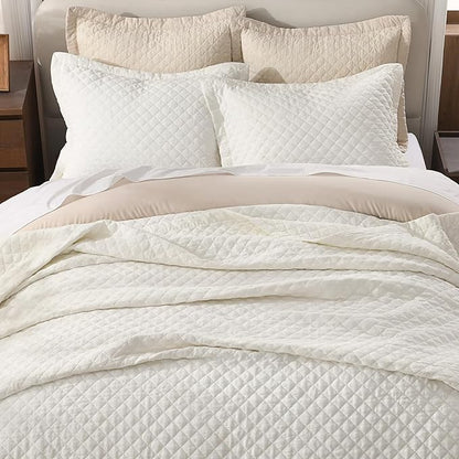 Grassix Linen Quilt Set King Size 3-Piece, 100% Linen Front & Cotton Back, Prewashed Diamond Stitch Bedspread with 2 Shams, Lightweight Breathable Quilt for Hot Sleepers, Modern Farmhouse Bedding