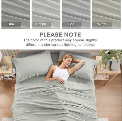 Comfort Spaces Extra Deep Pocket, 100% Cotton Queen Fits up to 24" Mattress, Breathable, Naturally Cool Cotton, Soft Cotton Sheets, All Seasons Sheet Set, Grey 4 Piece