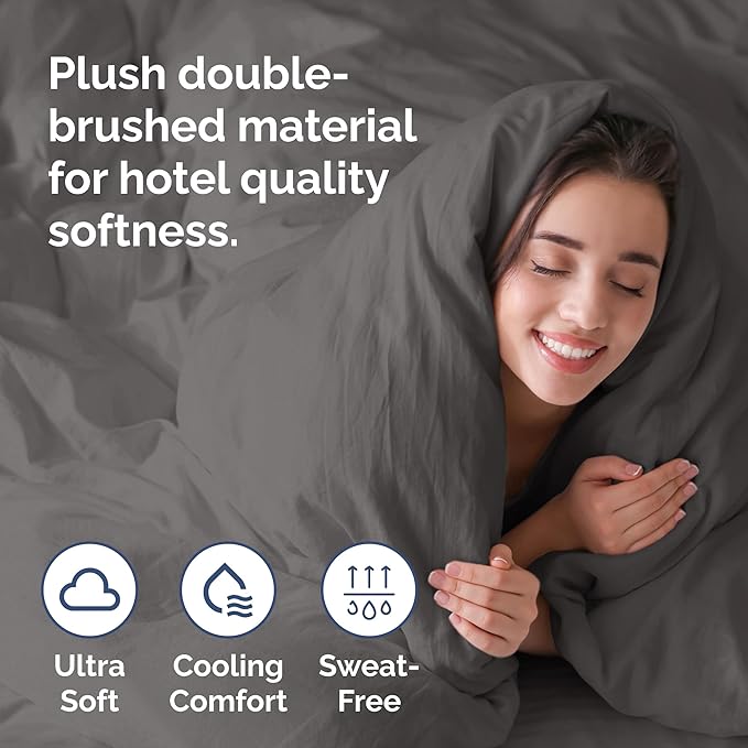Duvet Cover Full Size Set - Extra Soft Full Duvet Cover 80" x 90" with 2 Pillow Shams - Hotel Luxury, Easy Care & Fade Free w/ Zipper Closures & Ties - All Season, Comfy, Cozy & Breathable (Dark Grey)
