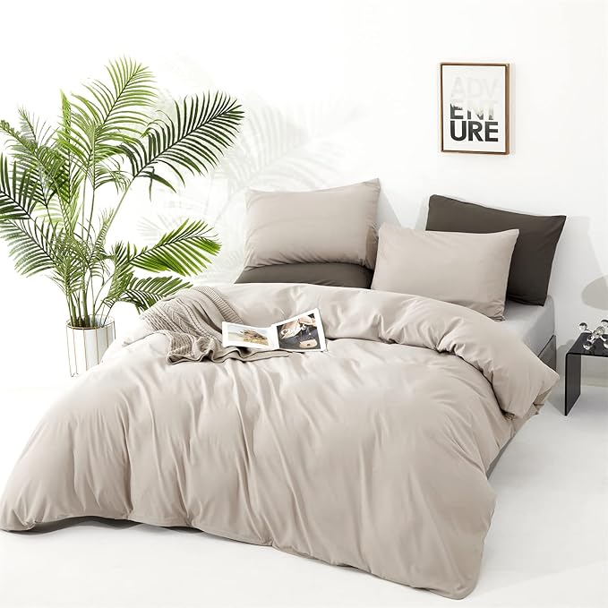 CLOTHKNOW Light Khaki Full Size Comforter Sets Beige Khaki Bedding Sets Soft Oatmeal Comforter with 2 x Pillowcases