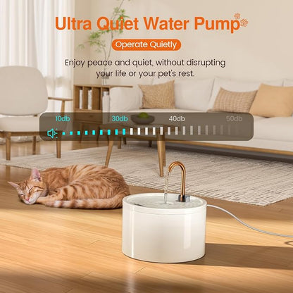 MISFANS Ceramic Cat Water Fountain, All-Ceramic Body, Pure Copper Spout | 2.1L/71oz Capacity, Under 20dB Pump, Dual Filtration, Faucet and Fountain Modes, Easy-Clean Unit, 3 Filters and Sponge, White