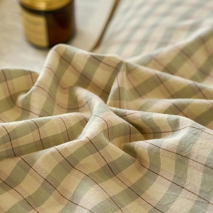 Green Gingham Duvet Covers Full Washed Cotton Plaid Comforter Cover Full Sage Green Boho Pattern Zipper Duvet Cover Set with 2 Pillow Cases Cute Checkered Bedding Set Vintage Duvet Protector