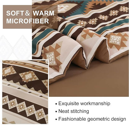 Dinjoy Boho Comforter Set Full Size 7 Piece Bed in a Bag Soft Brown Striped Bedding Sets Bohemian Comforters and Sheet Set, Microfiber Aztec Complete Sets for All Season