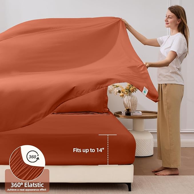 FUANNA 7 Pieces Queen Comforter Set, All Season Bed in a Bag Queen Size, Luxury Soft Bedding Sets with Comforter, Flat Sheet, Fitted Sheet, Pillowcases & Pillow Shams, Burnt Orange
