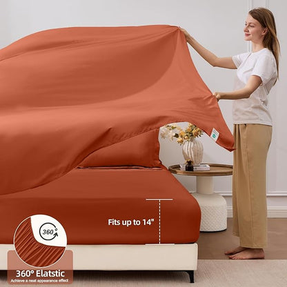 FUANNA 7 Pieces King Size Comforter Set, All Season Bed in a Bag King Size, Luxury Soft Bedding Sets with Comforter, Flat Sheet, Fitted Sheet, Pillowcases & Pillow Shams, Burnt Orange