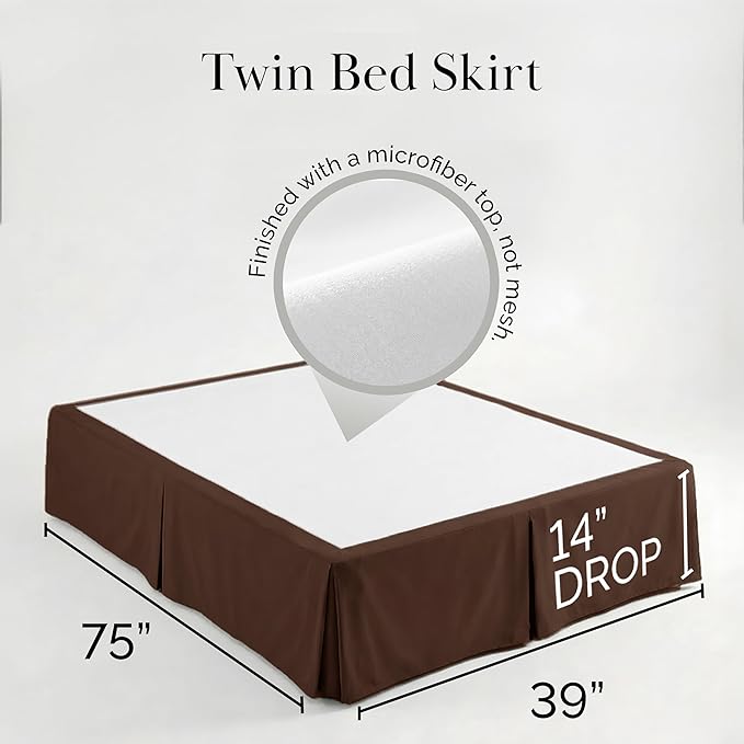 Southshore Fine Living, Inc. Twin Bed Skirt - 14" Drop, Luxury Pleated Bed Skirts, Twin Bedding Dust Ruffle, Twin Size Bed Skirting, Chocolate Brown