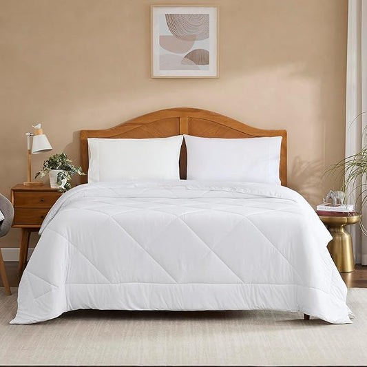 Oversized Cooling Comforter Twin/Twin XL – Reversible Diamond-Quilted Comforter for College Dorms – Lightweight Breathable Bed Blanket for Hot Sleepers, Night Sweats & College Students, White