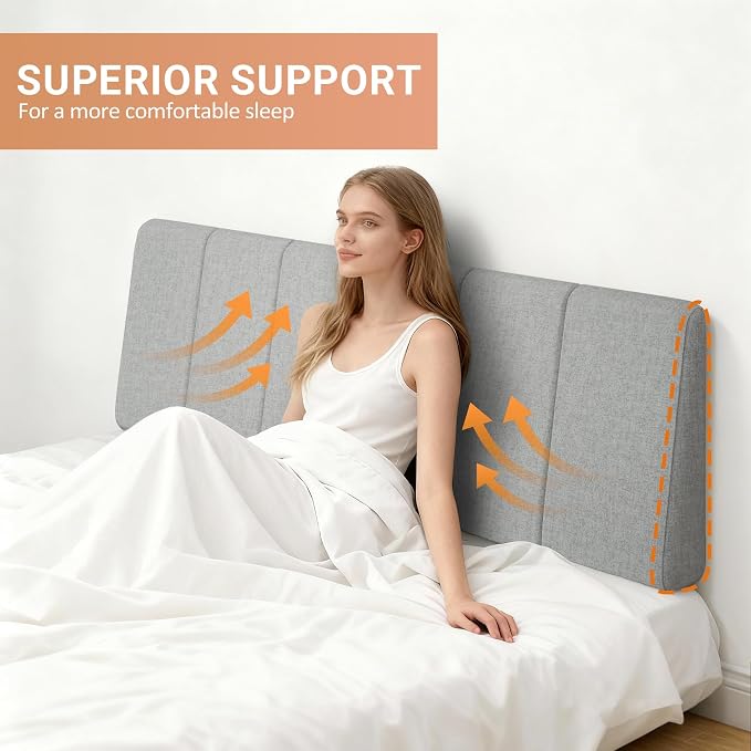 Full Size Headboard Only-No Assembly Required, Light Gray | Easy to use no assembly required, Linen fabric and extra-thick foam for added comfort, Modern style headboard full size